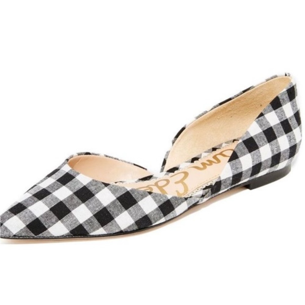 Sam Edelman Black and White Gingham Pointed D'Orsay Flats